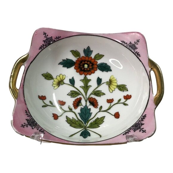 Vtg Noritake Serving Dish Bowl Pink Luster Gold Detail Square Mid-Century Modern - Picture 4 of 6